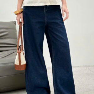 Quần Jeans Nữ Ông Rộng Suông Dài Kisel Denim Lưng Cao Xanh Đậm