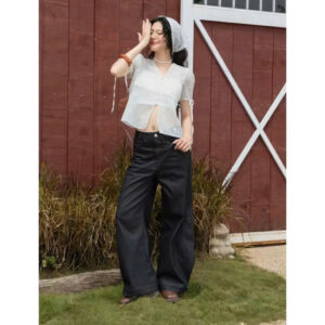 Quần jean ống rộng nút cài- Nina Pants - MN06